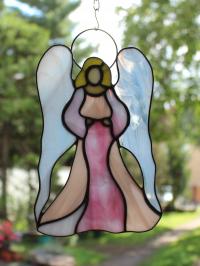 Anioł witraż Tiffany, anioł stróż, różowy anioł, anioł do zawieszenia,
