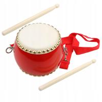 1Zestaw Czerwony Drewniany Bęben Ręczny Przenośny Dla Dzieci Muzyczna Zabawka Perkusyjna
