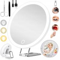 LUSTERKO KOSMETYCZNE DO MAKIJAŻU PODŚWIETLANE LED POWIĘKSZAJĄCE SKŁADANE