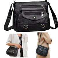 Torebka Damska MAŁA CZARNA na Ramię W serca Pojemna Kuferek Dużo Kieszonek