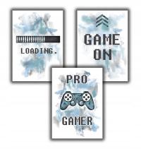 Zestaw plakatów game gamer dla chłopca on loading pro gracz 30x40