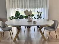 Круглый раскладной стол fi100 2x40cm золотая ножка, столешница из мрамора bianco VACONE