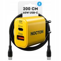 Ładowarka sieciowa USB-C Nocton szybka QC PD kostka+długi kabel 200 cm 60W