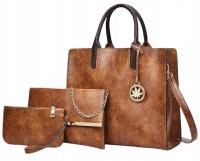 Женская коричневая сумка набор сумок 3в1 классический шоппер элегантный