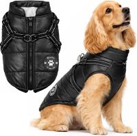 CIEPŁA KURTKA UBRANKO DLA PSA KAMIZELKA ZIMOWA CZARNA Z SZELKAMI 2w1