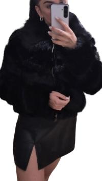 CZARNE KRÓTKIE FUTERKO KURTKA FUTRZANA BEZ KAPTURA rozmiar uniwersalny