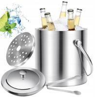 RĘCZNA WIADERKO POJEMNIK INOX NA LÓD Z POKRYWĄ 2L COOLER DO LODU Z SZCZYPCE
