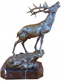 Czternastak ryczący JELEŃ myśliwska rzeźba figura z brązu sygnatura pieczęć