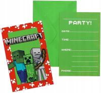 Zaproszenia Urodzinowe z Kopertami Minecraft 6 szt