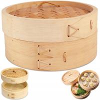 Chiński Parownik Parowar Bambusowy Okrągły Koszyk Średnica 20cm EMRO