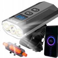 WYDAJNA LAMPA ROWEROWA LED Z BATERIĄ 6000 MAH O DUŻYM ZASIĘGU OŚWIETLENIA