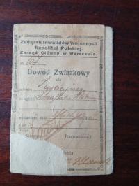 Legitymacja Związku Inwalidów Wojennych RP - 1924-25 - pow. Wołkowyski
