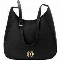 Torebka Damska Monnari Shopper Na Ramię Listonoszka Czarna Pasek Logo