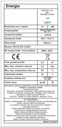 Tabliczka znamionowa na piec, naklejka na piec SAS / inne