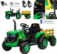 DUŻY TRAKTOR NA AKUMULATOR Z PRZYCZEPĄ PILOT LED DŹWIĘKI 90WAT 12V9AH