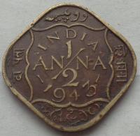 Британская Индия-1/2 Annas-1943-Георг VI