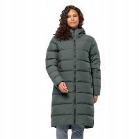 Jack Wolfskin płaszcz damski zielony puchowy z kapturem FROZEN PALACE COAT W