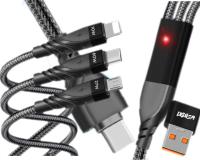 Zestaw kabli USB - USB typ C / microUSB / Lightning Webski + Bateria alkaliczna Huahong AA (R6) 4 szt.