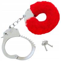 Kajdanki erotyczne BDSM CZERWONE FUTERKO metalowe DO KRĘPOWANIA rąk nóg
