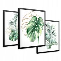 Набор картинок в рамке плакаты листья монстера пальма золотой триптих 43x99