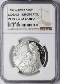 BZ Austria 100 szylingów 1991 Mozart - NGC PF69