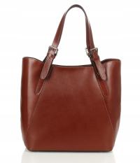 Vera Pelle Włoska skórzana torebka damska Shopper Bag Brązowa