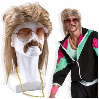 PRZEBRANIE LATA 70 80 90 RETRO OKULARY PERUKA STRÓJ ROCKMAN ALVARO DISCO