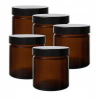 Стеклянная банка коричневого цвета 60 мл с черной крышкой - 5 шт.