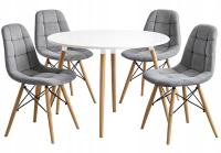 Zestaw Stół Skandynawski 80CM + 4 krzesła Szare Welurowe Jadalnia Salon