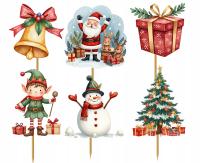 TOPPERY Pikery BOŻE NARODZENIE MIKOŁAJ święta mix dekoracja tort 6szt K6