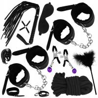 Набор БДСМ наручники кнут ошейник перо повязка веревка поводок зажимы подарок