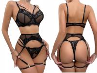 ЧЕРНЫЙ КОМПЛЕКТ СЕКСУАЛЬНОЕ ЖЕНСКОЕ БЕЛЬЕ КРУЖЕВА С ПОЯСОМ