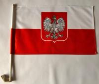 Flaga Samochodowa Polska z Godłem 45x30 cm Polski GRUBY MATERIAŁ 120G