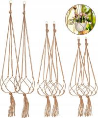 6 sztuk, lniane wieszaki z makramy na rośliny w doniczkach , 3 rozmiary