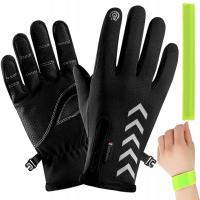 RĘKAWICZKI ROWEROWE WODOODPORNE DOTYKOWE OCIEPLANE RĘKAWICE ZIMOWE ODBLASK