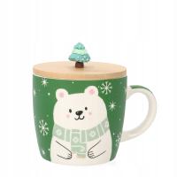 Kubek MOLDY zielony z misiem i ozdobną pokrywką 0,3 l HOMLA