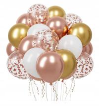 ZESTAW BALONy 20 SZt BALON biały złoty różowy szapański CHROM konfetti