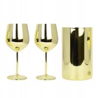 Wiaderko na lód ze stali nierdzewnej z kieliszkami do wina Stemmed Wszechstronne złoto