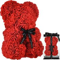 Медведь с розами красный 25 см для подарка букет цветов украшения День Святого Валентина
