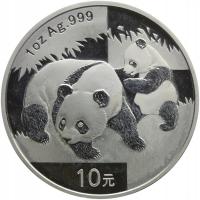 Китай 10 юаней 2008 Panda 1 унция Ag 999, сертификат