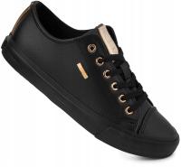 Женские кроссовки черные Big Star rr274749 низкие классические из искусственной кожи