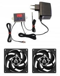 2 wentylatory 80 do szaf Rack +zasilacz +termostat