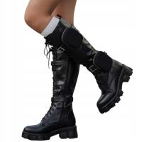 Kozaki wysokie damskie ze skóry ekologicznej czarne ZY1326