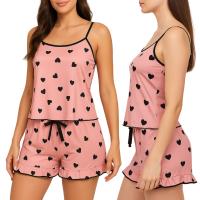 Satynowa piżama damska spodenki i bawełniana bluzka wygodny różowy zestaw