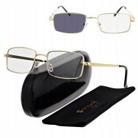 Okulary FOTOCHROMOWE do Czytania Plusy STALOWE Korekcyjne FLEX złote +2.00