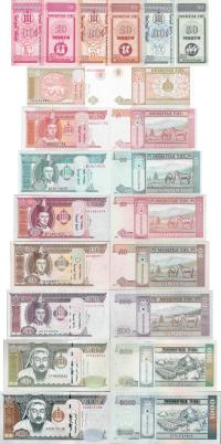 Mongolia zestaw 11 szt 10+20+50 mongo+1-1000 tugrik Pick 49-67 UNC