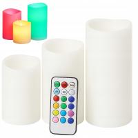 ŚWIECE LED RGB DEKORACYJNE 3x KOLOROWE ŚWIECZKI LAMPKI Z PILOTEM ZESTAW