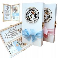 Pamiątka na Chrzest Święty w białym pudełeczku z grawerem i kokardką 2 kol