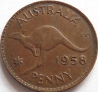 Australia 1958 One Penny , Królowa Elżbieta II st. 3+