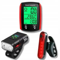 Zestaw Rowerowy Licznik + Latarki Przód Tył LED USB Rowerowe Wodoodporne